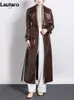 LautaroLautaro Frühling Herbst Lange Glänzende Reflektierende Druck Patent Pu Leder Trenchcoat für Frauen Europäischen 240104