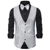 Gold Sequin Vest Men's Single-Vest-Delive Brease Breass Płaszcz Płaszcz Wedding Party W kamizelkę Silver Blue Purple Red 240104