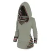 Damenpullover, Damen-Kapuzenpullover, elastisches Sweatshirt, geometrischer Streifen, Spleißdruck, ethnischer Stil, Herbst-Winter, mittellang