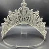 Klipy do włosów luksusowy panna Pageant duże korony pełne okrągłe ślubne ślubne tiara diadem clear Crystal Rhinestone Headpiece