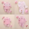 Barboteuses Nouveau-né bébé fille vêtements automne coton dentelle princesse Style bébé combinaison 03 mois infantile barboteuse avec chaussettes bandeau ropa bebe 210