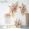 Natural Dried Pampas Grass Gold Leaves Wall Hanging Artificial Flower Row Wedding Arch Backdrop Props Road Lead Floral Ball 240105