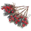 Fleurs décoratives 5 pièces bricolage Branches de pin givré de noël baies rouges et décor de sélection florale