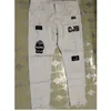 White Blue Black Jeans Men Stretchy Ripped Male Biker broderi Tryck förstört Hole Slim Fit High Quality Jean 240104