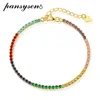 PANSYSEN Trendy 925 Sterling Silver 2MM Simulated Topaz Bracelets for Women Yellow White Gold Color Birthday Gift 240104