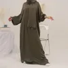 統合されたヒジャーブスカーフバルーンスリーブイスラム教徒の祈りのドレスラマダンイードイスラム服を着た女性のためのエスニック服のジルバブ