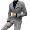 男性は二重胸を授けた2ピーススーツコートセットスリムファッションビジネスカジュアルジャケットブリティッシュスタイルのウェディングドレスブレザーパンツ240104