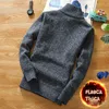 Winter Men's Fleece Thicker Sweater Half Zipper Turtleneck Warm Pullover Quality Male Slim Knitted Wool Sweaters for Spring y240104