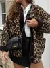 Vintage Leopard Print Reversible Wool Coats Women Oneck Single Breasted Pockets Fleece Jackets Autumn Winter Female Streetwear 240104