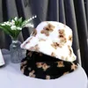 Berets Simples Confortável Temperamento Urso Impressão Único Retro Cordeiro Lã Pescador Chapéu Mulheres Balde Estilo Coreano Design de Moda