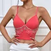 Kobiety z czołgów Bustier gorset camis solid głęboko v seksowna plon top bez pleców spaghetti pasek Diamonds Tassel push up bra mujer