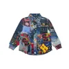 2024 Spring Boys Cartoon Shirt Kids Patch Patchwork Imitacja Dżinsowa koszula z długimi rękawami Dzieci Dopasowane Casual Ubrania Z6529