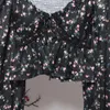 Blusas femininas slash neck blusa para mulheres vendas floral impressão nu midriff rendas retalhos manga longa puff camisas outono casual blusa