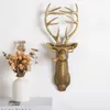 Antique Bronze Resin Animal Pendant Golden Deer Head Wall Storage Hook Up Background Wall Accessories Decorative Figurines 240105