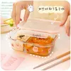 Bento Boxes cartoon Glass Lunch Box for Kids Student Meal Prep Containers Microwave Bento Box with Compartment Food Leakproof Storage Box YQ240105