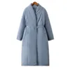Winter designer nieuwe losse verdikte cape type minimalistische stijl revers 90 witte eendendons lange jas dames grote naam jas met riemHV50 270Y4