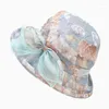 Berets 2024 Spring Summer Fashion Flower Bucket Hat Bow Sunscreen Fisherman Cap Elderly Grandmother Breathable Basin