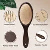 Cepillo para el cabello de acero Peine de madera personalizado Pinceles de metal inoxidable Cepillos portátiles para desenredar Masaje Cuero cabelludo Comb1 240105