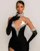 Robes de soirée noires perles perles V Neck Birthday Prom Girls Sequins Special Ocn Robes Hobe pas Gants