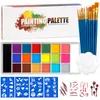 20 Color Face Body Paint Oil with 10 Brushes 1 Palette Tray and 4 Stencils 4 Scar Tattoo Stickers for Halloween Cosplay Makeup 240104
