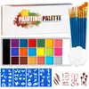 Huile de peinture pour le corps et le visage, 20 couleurs, avec 10 pinceaux, 1 plateau de palette et 4 pochoirs, 4 autocollants de tatouage de cicatrices pour le maquillage Halloween Cosplay 240104