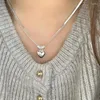 Hänge halsband modecirkel hjärta dubbel lager halsband för kvinnor retro silver färg clavicle kedja goth flickor smycken tillbehör