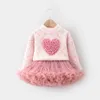 의류 세트 2024 봄 가을 겨울 여자 아이 사랑 스웨터 스웨터 스커트 편안한 귀여운 아기 옷 어린이