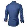 Mens Denim Shirts Long Sleeve Men Dress Shirt Fashion Slim Fit Style Navy Blue Jeans Male Longsleeve For 240104