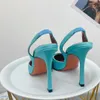 Amina Muaddi Kvinnor Satin Slingback Pumpar High Heels Stilettos Pumpar Satin Crystal Halter Pumpar Pointed-Toe Pumpar 90mm 70mm Luxury Designers Storlek 35-42 Evening Shoes