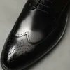 Wysokiej jakości koronkowy garnitur Brogue Wedding Formal Mens Italian Style Brązowy czarny, prawdziwy skórzana sukienka Oxford Buty