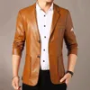 Spring Autumn Men Fake Leather Suit Jackets High quality Lapel Collar Slim PU Jacket Casual Middleaged Coat 240105