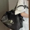 Borsa tote retrò in morbida pelle con borsa sottobraccio dal design nero portatile a spalla singola di grande capacità