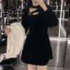 Hepbuurn Style Velvet Dress Women In Autumn Winter, New Light Mature Temperament, Bottom Skirt, Careful Machine Hollowed Out Brand Clothing