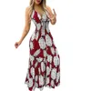 Casual Dresses 2024 Ladies Printed Sling Long Spaghetti Strap Deep-V Neck Low-Cut Maxi Dress Summer Beach Boho