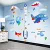 Tecknad raket höjd mät vägg klistermärken diy flygplan moln väggmålning för barn rum baby sovrum hem dekoration 210615281u