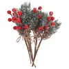 Fleurs décoratives 5 pièces bricolage Branches de pin givré de noël baies rouges et décor de sélection florale