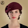 Caps Fs French Berets Caps for Women Fashion 100% Wool Felt Fedora Hat Winter Blue Purple Red Church Female Vintage Cloche Hats