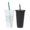 Kubki 1PCS Klasa spożywcza PP Plastikowy napój Zmień kolor słomy z pokrywką matową kubkę kawy
