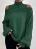 Zimowa moda damska wysoka szyja knajem luz luźny elastyczny wełniany top z ramion elegancki sweter w stylu ulicznym 240105