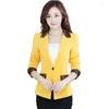 Ternos femininos COKAL preto Athleisure Comfort Jacket formal escritório trabalho dia terno bolso casaco fino amarelo