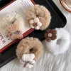 Saç Aksesuarları Sonbahar Kış Kahve Beyaz Renk Peluş Çiçek Ayı Elastik Bant Kız Sevimli Kawaii Peri Yumuşak At kuyruğu Kauçuk Bağlar Parti