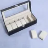 Ringe 2/4/6/8/10 Gitter Leder Uhrenbox Vitrine Halter Schwarz Aufbewahrungsbox Glas Schmuck Organizer für Männer Frauen Beste Geschenkbox