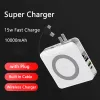 5 em 1 power bank 10000mah 15w magnético qi carregador sem fio powerbank carregamento rápido para iphone huawei xiaomi plugue de cabo embutido