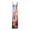 Casual Dresses Hirigin Frauen ärmelloses V-Ausschnitt gewickeltes, figurbetontes Kleid Sexy Body Print Schnürung Hosenträger Midi Sommer für Clubnacht