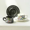 Vintage Garden Coffee Cup och tefat akvarell Målning Style Ceramic Pastry Plat Platt Platkorg Mugg Husuppvärmning 240105