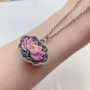 Chains Ruyi Hollow Out Pendant 925 Silver Vintage Enamel Pink Lotus Flower Heart Sutra Necklace For Women Clavicle Chain Jewelry