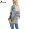 Aimsnug Boho HalfSleeve Print Splice Women's Sweaters Pullovers O Neck Loose Casual Autumn Female knitting 240105