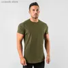 Men's T-Shirts New Fashion Plain Tops Tees Fitness Mens T Shirt Short Sleeve Muscle Joggers Bodybuilding Tshirt Male Gym Clothes Slim Fit Shirt T240105