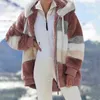 Winter Frauen Plüsch Mantel Mode Mit Kapuze Zipper Jacken Casual Übergroßen Nähte Plaid Faux Pelz Warme Damen Parka Jacke 240104