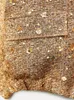 ZBZA Женская куртка-бомбер с блестками Осеннее пальто с круглым вырезом и длинными рукавами с карманами и эластичным подолом с блестками Женская шикарная верхняя одежда 240104
